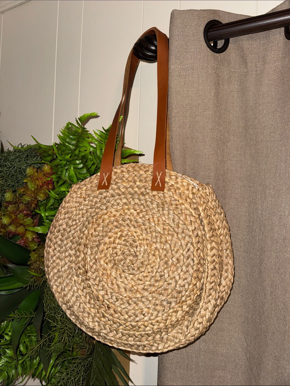 JELAVU woven round straw tote zipper bag
